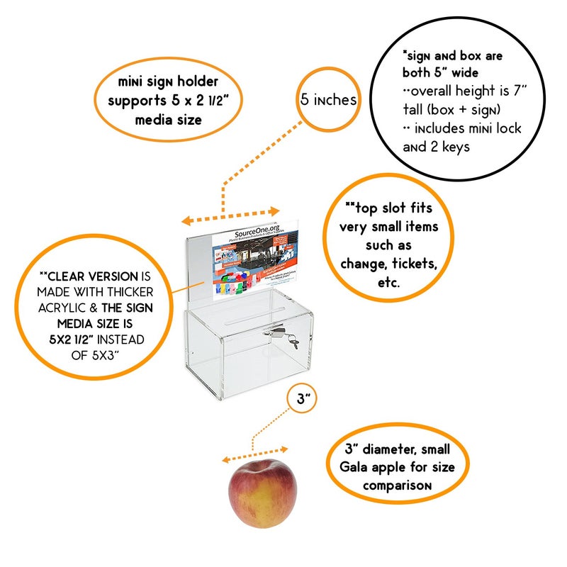 SourceOne Source One Small 5-Inch Wide Deluxe Oblong Donation Box with Ad Frame & Free Lock (Clear) - Image 3